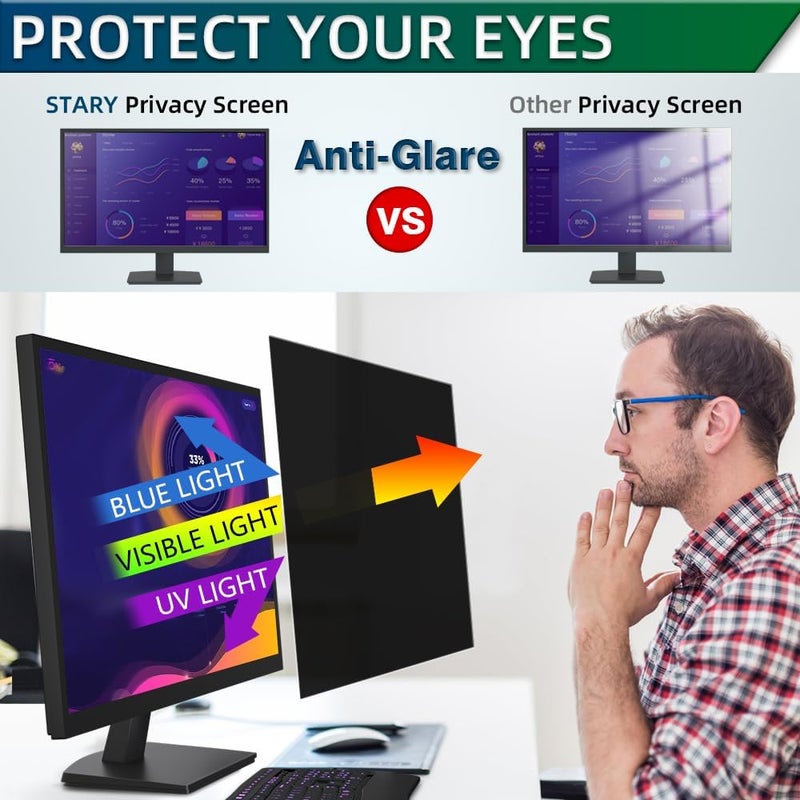 STARY [2Pack] 21.5 Inch Computer Privacy Screen for 16:9 Widescreen Monitor, Eye Protection Anti Glare Blue Light Computer Monitor Privacy Filter, Removable Anti Spy -Scratch 21.5 Inch Protector Film - Image 4